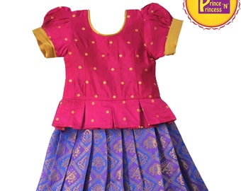 Fully stitched to your measurements Pattupavada pattu langa set with kanchi border Clothing Girls Clothing 