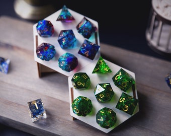 Hex Dice Rack | 7 Polyhedral Dice Sets | Wooden | Laser Cut | PVA Required | 14+ years