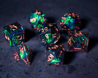 Demiplane | Green & Black | Luxury Dice | Polyhedral Dice Sets | Sharp Edge Dice | 14+ years