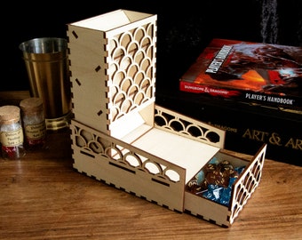 Scale Dice Tower | Wooden | Foldable | Built in Tray Storage | D&D | Scale Design | Flat Packed Kit  | PVA Required | 14+ years