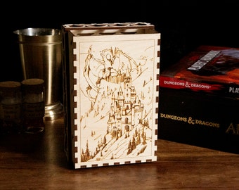 Dragon Dice Tower | Wooden | Foldable | D&D | Tabletop Games | Dragon Design | Flat Packed Kit | PVA Required | 14+ years