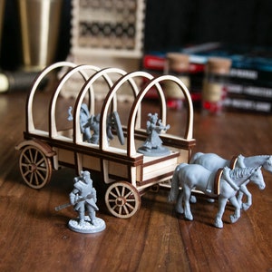 Wagon with 3D Printed Horses Kit | Wooden Laser Cut | Dungeons and Dragons | RPG | PVA Required | 14+ years