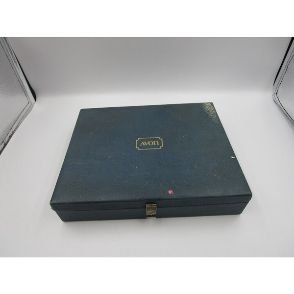 Vintage Avon Blue Gold Lettering Jewelry Box Blue Velvet Display Box Case Rare