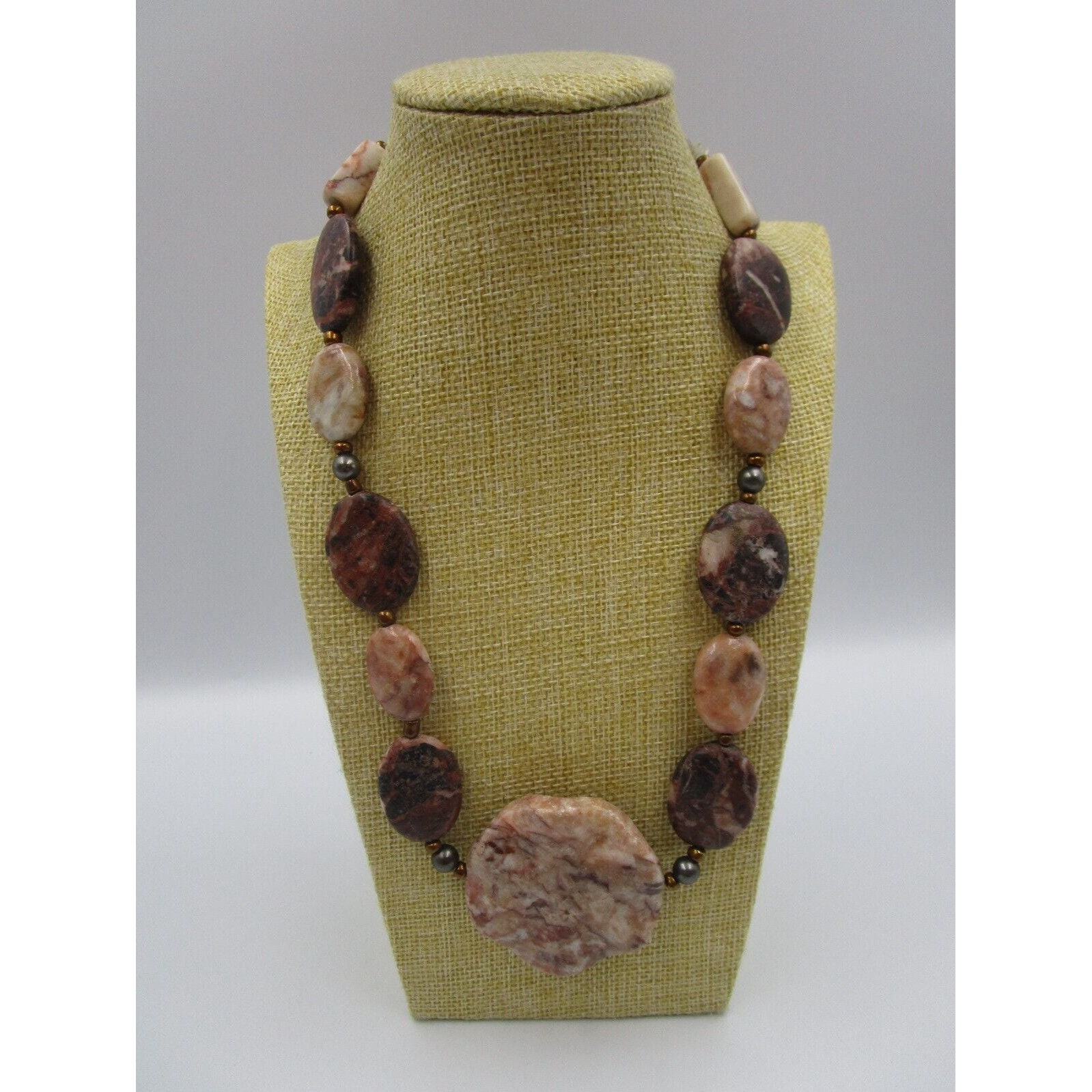 Beautiful Heavy Fire Quartz, Agate and Jasper Chunky Stone Beaded 21" Necklace, Boho Hippie Beaded Statement Necklace, Healing Metaphysical