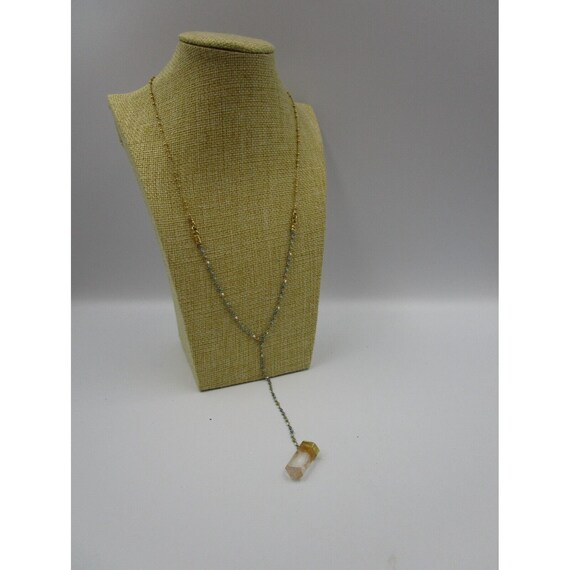 Gold Filled Lariat Necklace with Clear Quartz Poi… - image 1