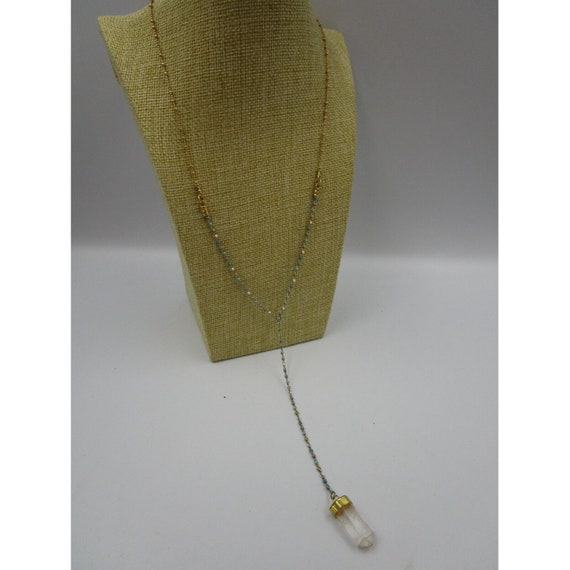 Gold Filled Lariat Necklace with Clear Quartz Poi… - image 3