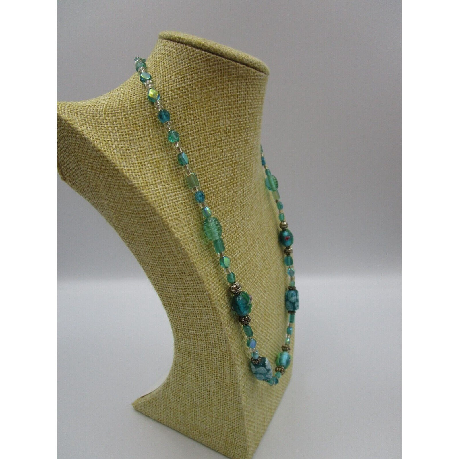 Collier Perles De Verre Bleu Laser Facettées - Cristaux Style Diamant - Modèle 614 - Occasion