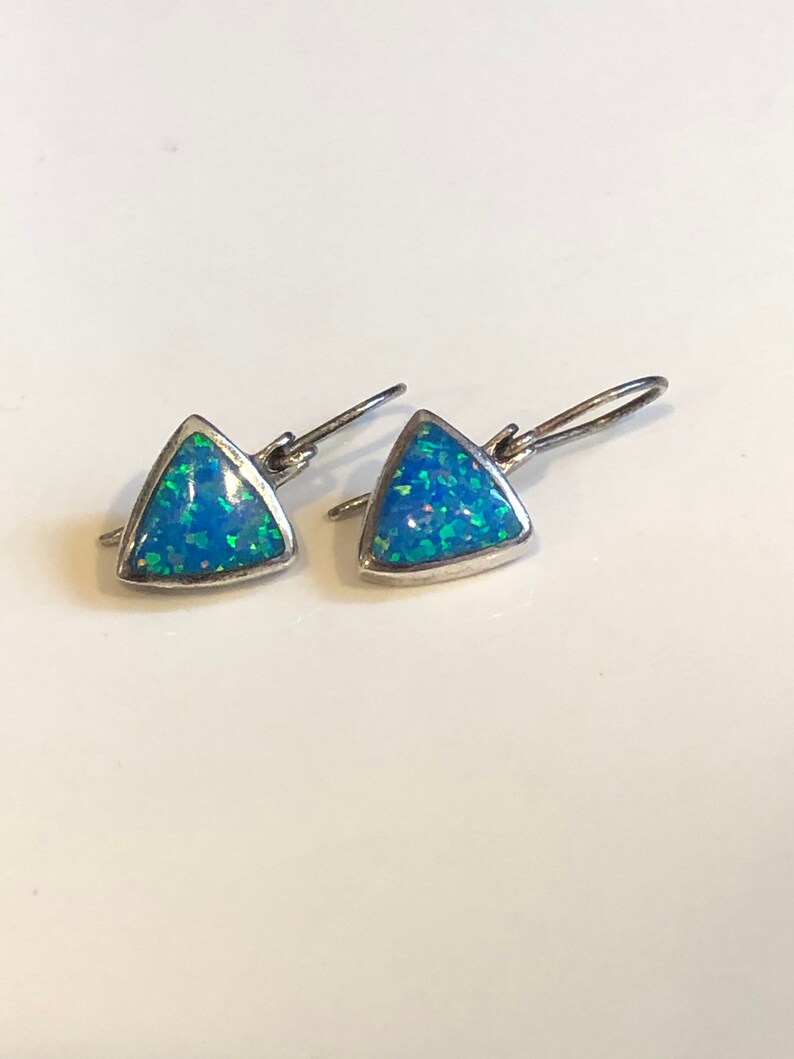 Gorgeous Blue Stone Earrings Sterling Silver .925 Blue Opal Dangle Earrings
