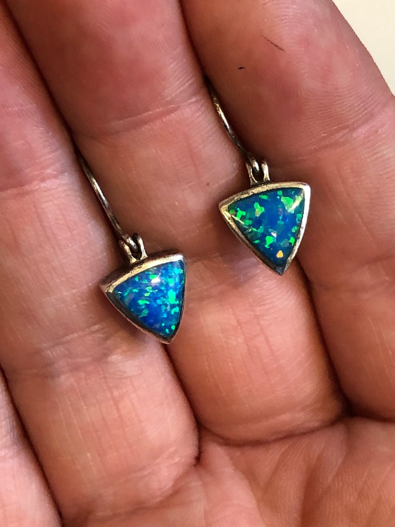 Gorgeous Blue Stone Earrings Sterling Silver .925 Blue Opal Dangle Earrings