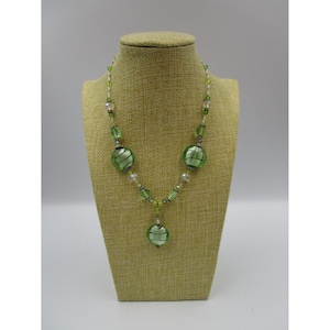 Translucent Green Art Glass & AB Coated Glass Beaded Lariat Style Necklace, 18&quot;