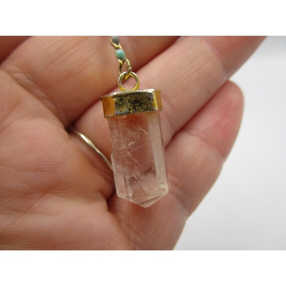 Gold Filled Lariat Necklace with Clear Quartz Poi… - image 2