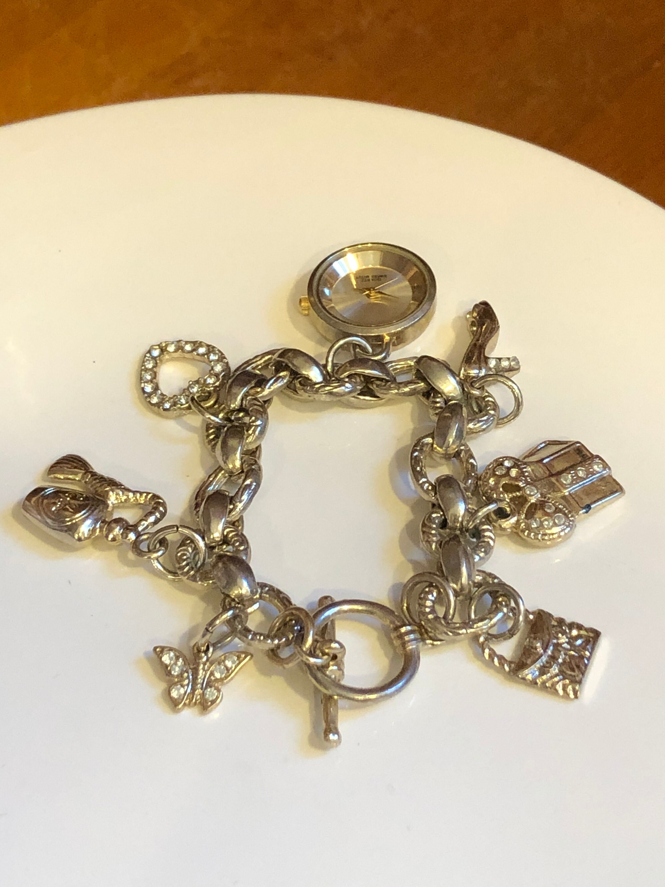 Watch Charm Bracelet Silver Tone Quartz Swiss Movement Charm Etsy