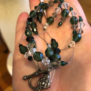 Multi Layer Illusion Wire Faceted Glass Necklace, Toggle Clasp, 16 Inches Long, Romantic Green Glass Faceted Necklace
