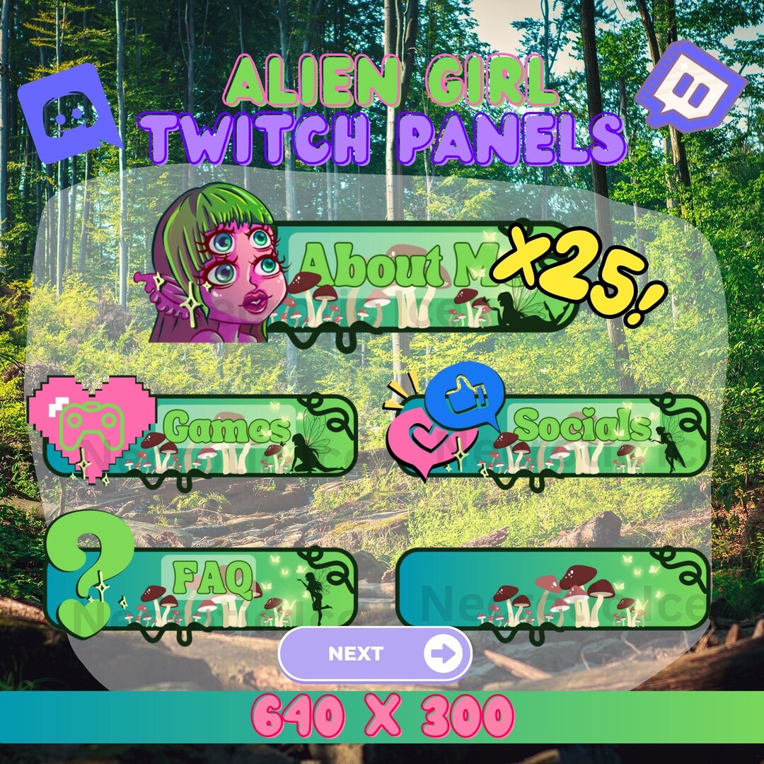 Kawaii Girl Twitch Panel Alien Girl Twitch Asset Plant Lover Fairy Girl Twitch Green Twitch