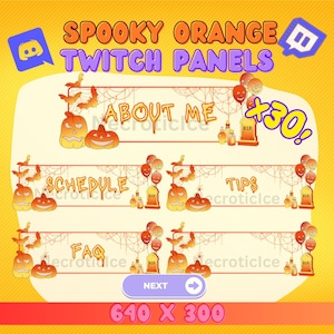 Kawaii Spooky Orange Halloween Twitch Panels: Skeleton Streamer Asset (PNG)