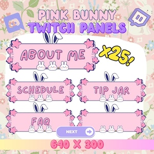 Cute Pink Bunny 24 Piece Twitch Panel For Streamer Kawaii Girly Streamer Theme Adorable Twitch Panel Pastel Gamer Theme Cute Animal Panel