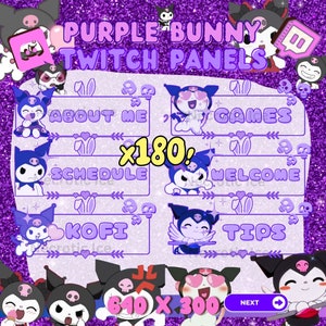 Kawaii Purple Bunny Twitch Panel Romi Bunny Twitch Panel Custom Twitch Panel Purple Panel Affordable Twitch Asset For Streamer Bat Cartoon