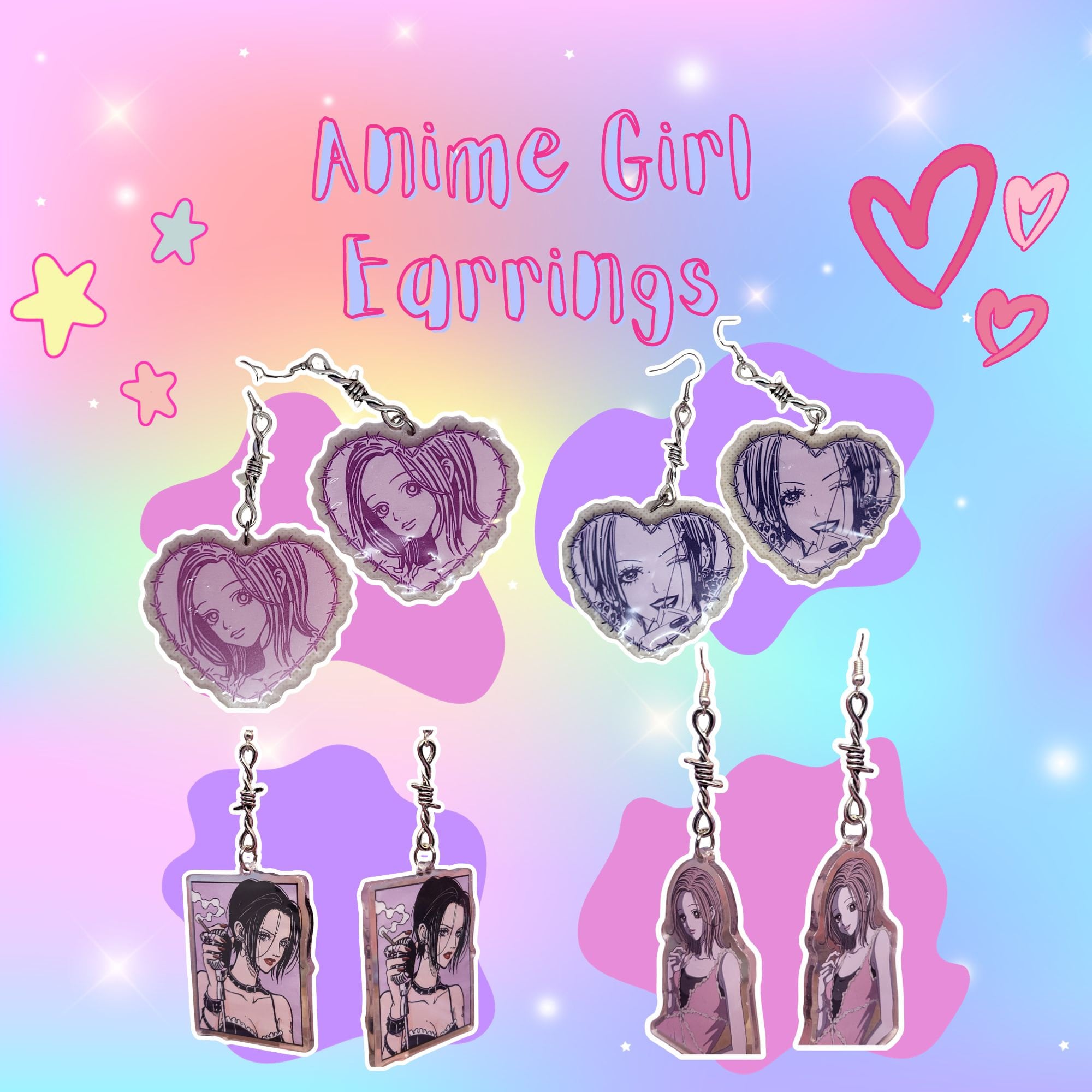 Nana Osaki Anime Barbed Wire Dangle Earrings: Emo Gothic Jewelry