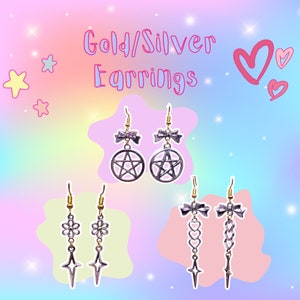 Bow Pentagon Dangle Earrings: Gothic Festival Jewelry