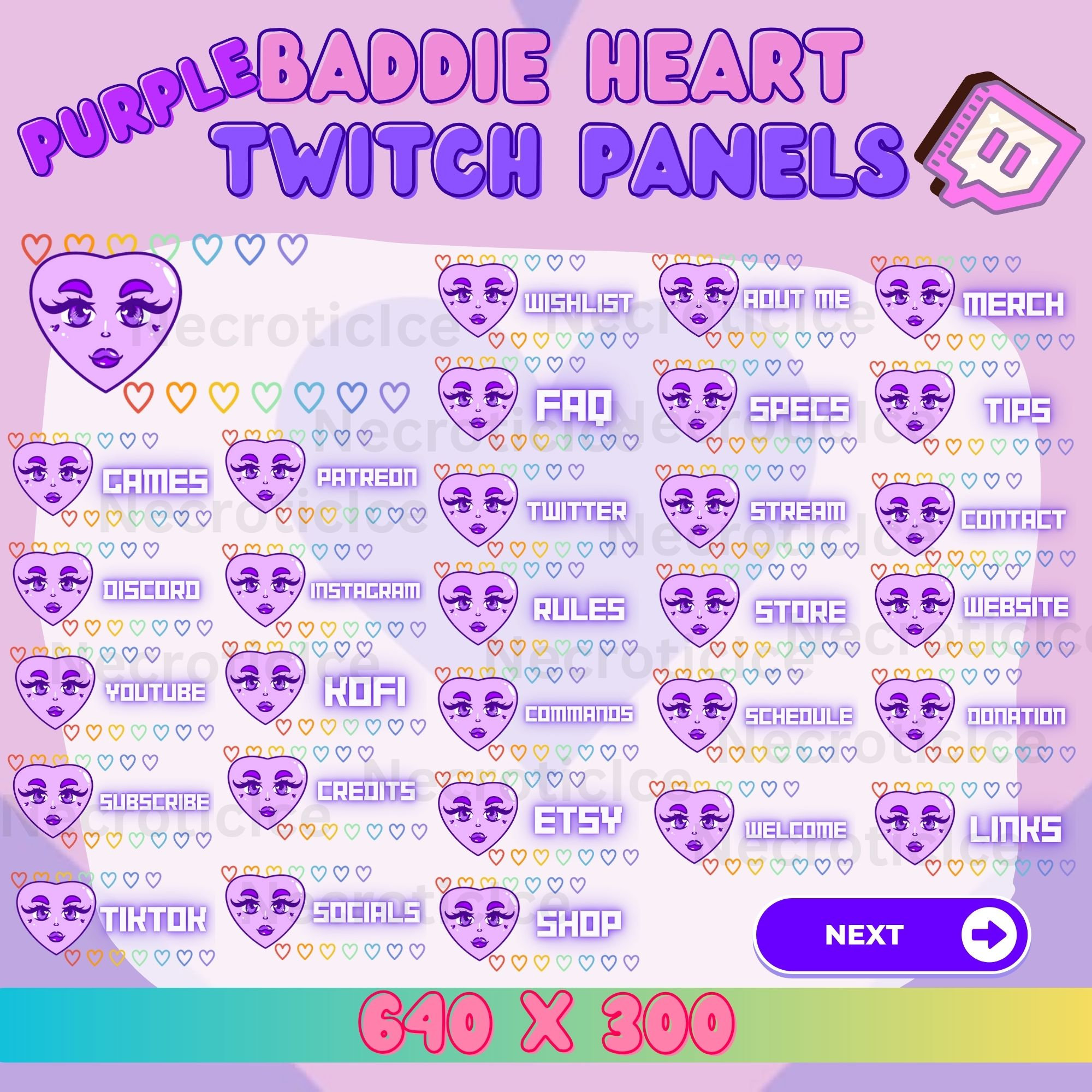 Purple Baddie Heart Twitch Panel Cute Anime Heart Twitch Asset ...