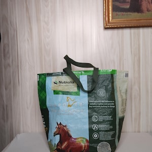 12.Recycled Feed Bag Tote | Upcycled Tote Bag | Reusable Grocery Bag | Shopping Bag