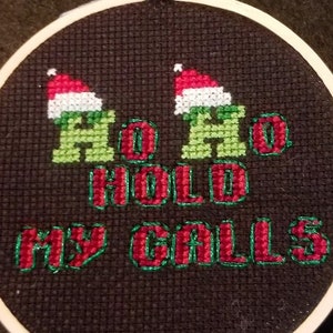 Completed 4&quot; Cross-stitch Wynonna Earp Quotes &quot;Ho Ho Hold My Calls&quot; Wayhaught Earper Cross Stitch Christmas Ornament