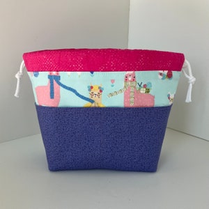 Llamas knitting project bag, Alpacas Small drawstring bag, Sock sack with pockets, gift for knitter and crocheter