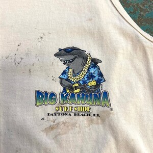 Vintage Thrashed Big Kahuna Surf Shop Tank Top, Size Medium 19.5 x 29, tags paint splatter ron jons surfing beach tshirt t shirt t-shirt image 5