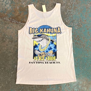 Vintage Thrashed Big Kahuna Surf Shop Tank Top, Size Medium 19.5 x 29, tags paint splatter ron jons surfing beach tshirt t shirt t-shirt image 1