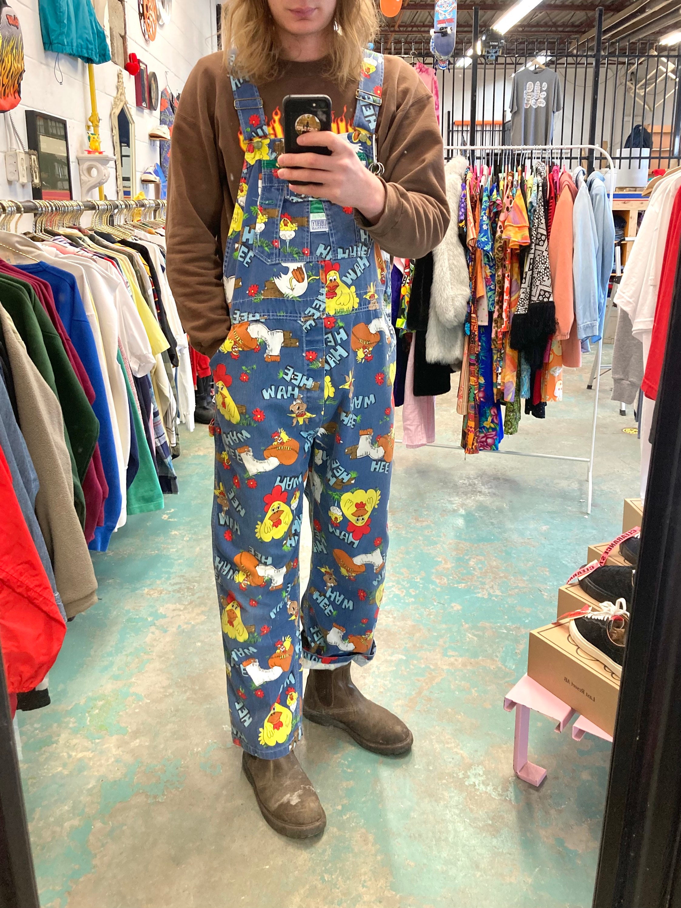 Vintage 70s Hee Haw All Over Print Overalls - Size 36”-ish