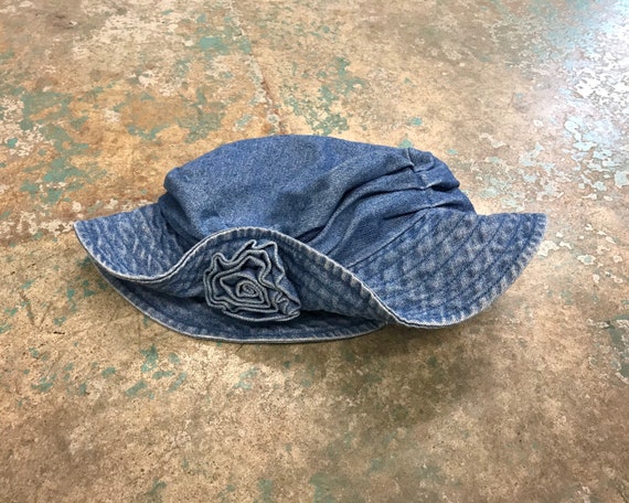 Vintage Floppy Flower Bucket Hat - 90s - Denim