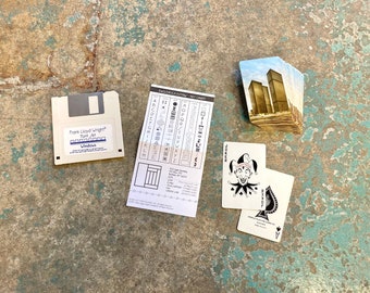 Vintage Architecture Knick Knack Bundle: Mies Van Der Rohe Deck of Cards & Frank Lloyd Wright Font Set on Floppy Disk Bric A Brac Art Design