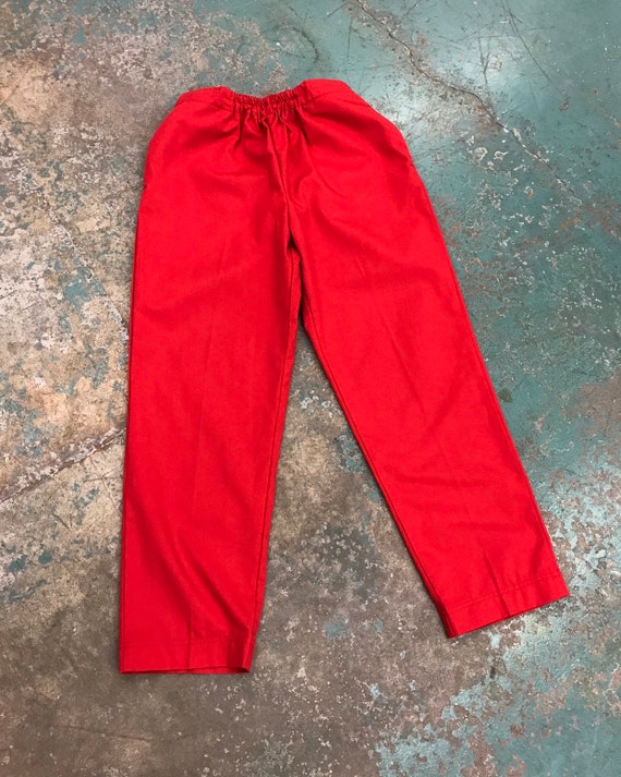 Vintage Elastic & Velcro Waist Stay-Creased Red Pa