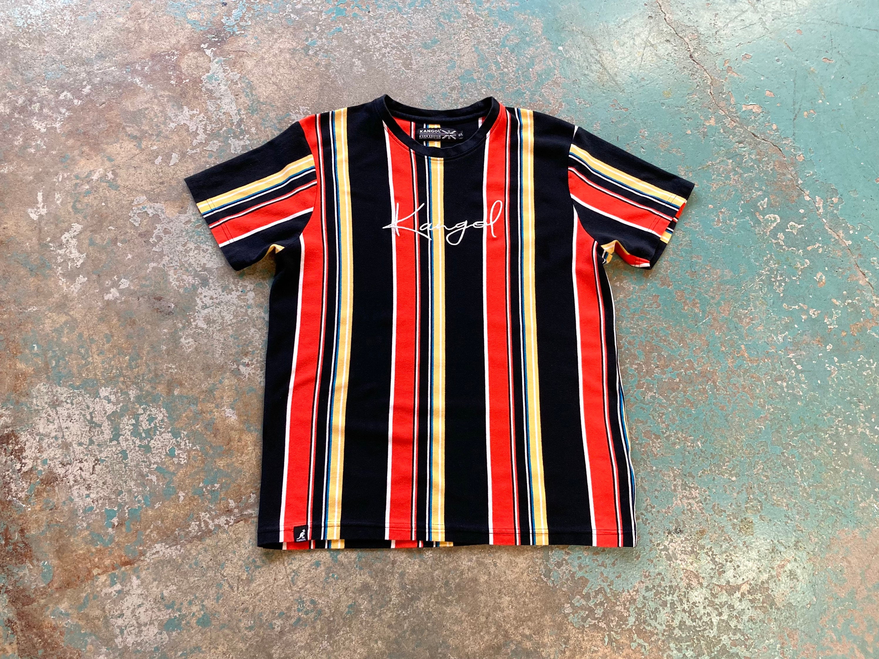 Vintage Kangol Stripey Pique Polo Ringer T Shirt, Size 21” X