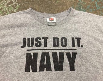 Vintage Nike Just Do It. NAVY T Shirt, Size XL, Heather Grey Gray, Military, Veteran