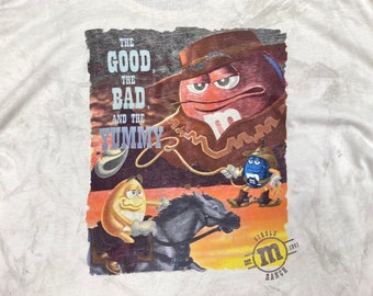 Vintage Thrashed M&Ms “The Good The Bad and the Yummy” T Shirt, Size XL - XXL, tags clint eastwood ugly m and m ms chocolate t-shirt tshirt