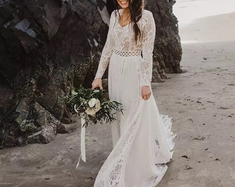 bohemian lace wedding dress with sleeves