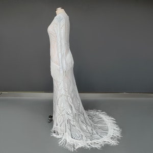 Visit www.ROMANTIQUEBOHO.com Fringe Chantilly Lace Wedding Dress Long Tassels Sleeves High Split Slip Boho Destination Bridal Gowns image 6