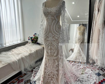 More Dresses @www.ROMANTIQUEBOHO.com Amazing Detachable Off Shoulder Sleeves Pleated Tulle Lace Appliqued Wedding Dress Bridal Gowns