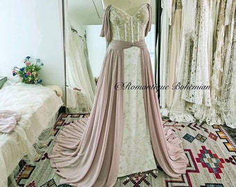 More Dresses @RomantiqueBoho.com Glitter Stars Lavender Flowing Photography Wedding Dresses Detachable Off Shoulder Statement Bridal Gowns