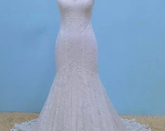 More Dresses @RomantiqueBoho.com Unique Bohemia Mermaid Wedding Dress Elasticity Lace Sexy Open Back Boho Bridal Gowns