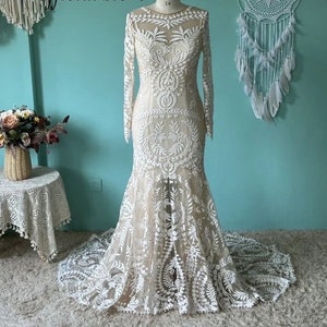 More Dresses @RomantiqueBoho.com Boho Wedding Dress Chic Lace Long Sleeve Beach Wedding Gowns Vintage Two pieces Wedding Dresses