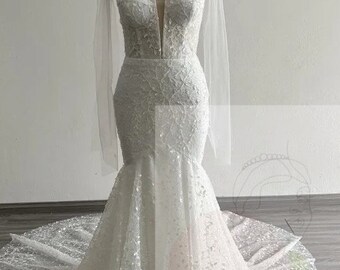 More Dresses @RomantiqueBoho.com Luxurious 3D Leaves Lace Mermaid Bohemian Wedding Dress Open Back Darcy Boho Bridal Gowns