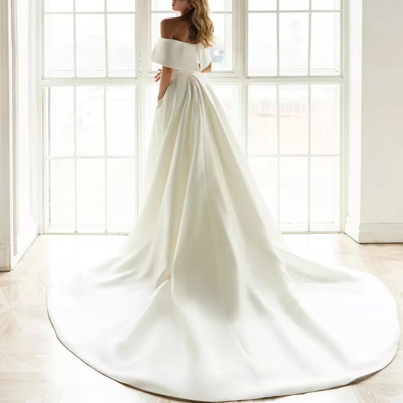 Off the Shoulder Satin Crepe Wedding Dress With Detachable - Etsy
