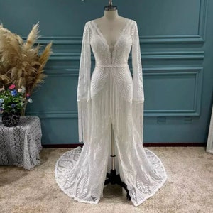 BEST* More Dresses @RomantiqueBoho.com Made to order Handmade Bride Wedding Dress Tassel Lace Fringe Boho Sleeves Bohemian Bridal Gowns