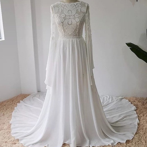 Flowy Beach Wedding Dress Etsy