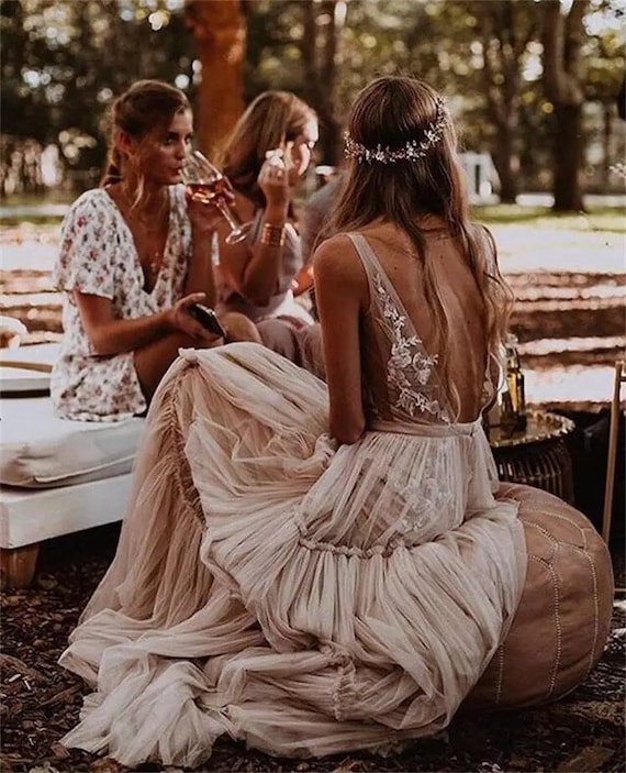 boho champagne bridesmaid dress