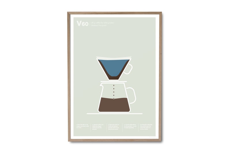 V60 Coffee Poster Coffee print Coffee art Drinks print Coffee gifts Coffee lovers gifts Kitchen poster image 1