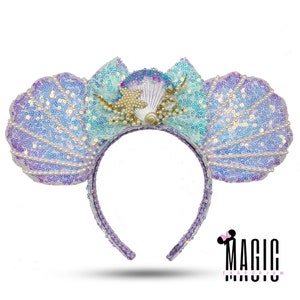 Ariel Little Mermaid Inspired Shell Pearl Mouse Ears | for Disneyland Disney World vacation | Mermaid Magic Collection