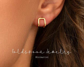 Square earrings - Ear jacket earrings - Huggie earrings - Simple earrings - Dainty earrings - Gold stud earrings - MYLAH EARRINGS